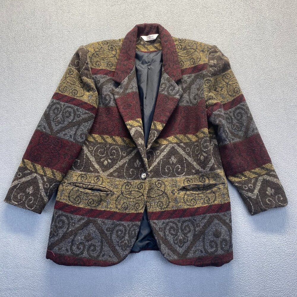 Vintage 90s Textured Tapestry Striped Geometric Blazer  M Funky Printed Jacket